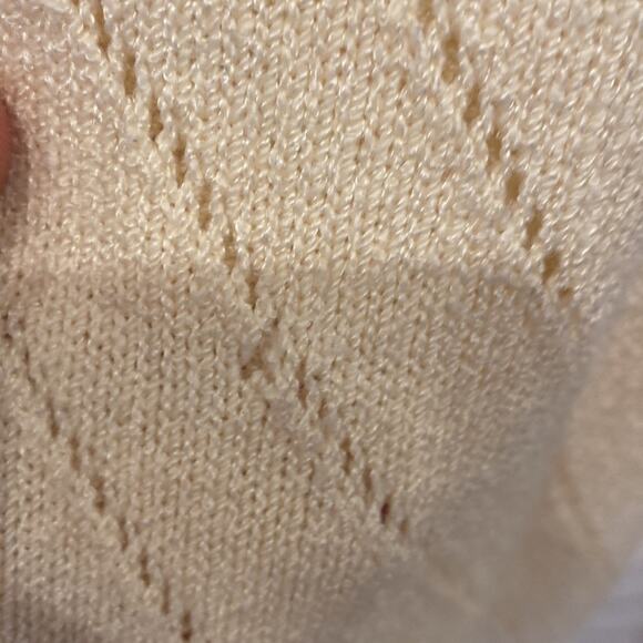 Vintage Richtone New York Cream Knit Midi Chevron Dress Ruffles Sz Small - Picture 7 of 11